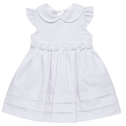 Vestido para Bebê em Piquet Flores & Pérolas Branco - Sylvaz