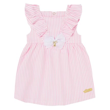 Vestido para Bebê em Tricoline Pink Strippes - Time Kids