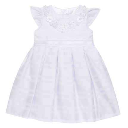 Vestido para Bebê em Tricoline Renda & Pérolas Branco - Sylvaz