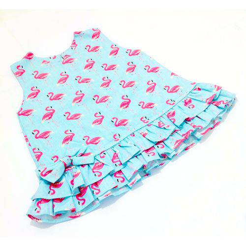 Vestido para Bebê Estampa de Flamingos com Babado e Laço