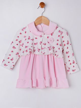 Vestido Plush Infantil para Bebê Menina - Off White/rosa