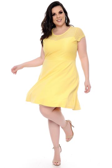 Vestido Renda Vazado Amarelo Plus Size 5715146