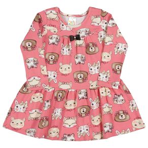 Vestido Rotativo Chiclete-Bebê Menina-Cotton-35612-5 Vestido Rosa-Bebê Menina-Cotton-Ref:35612-5-G