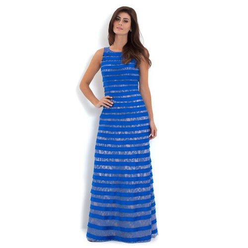 Vestido Safira Longo com Decote Costas Printing - Azul