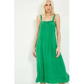 Vestido Seda Franzido Botoes Verde - 38