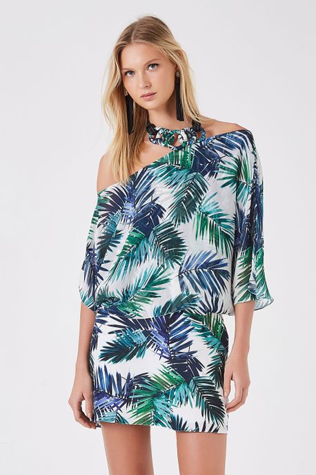 Vestido Seda Blusa Ampla Palmeira Exotic - 36
