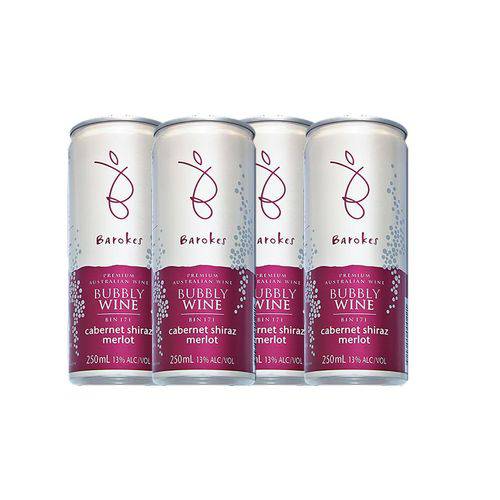 Vinho Tinto Frisante Seco Premium Australiano Barokes Pack C/ 4 Latas de 250 Ml