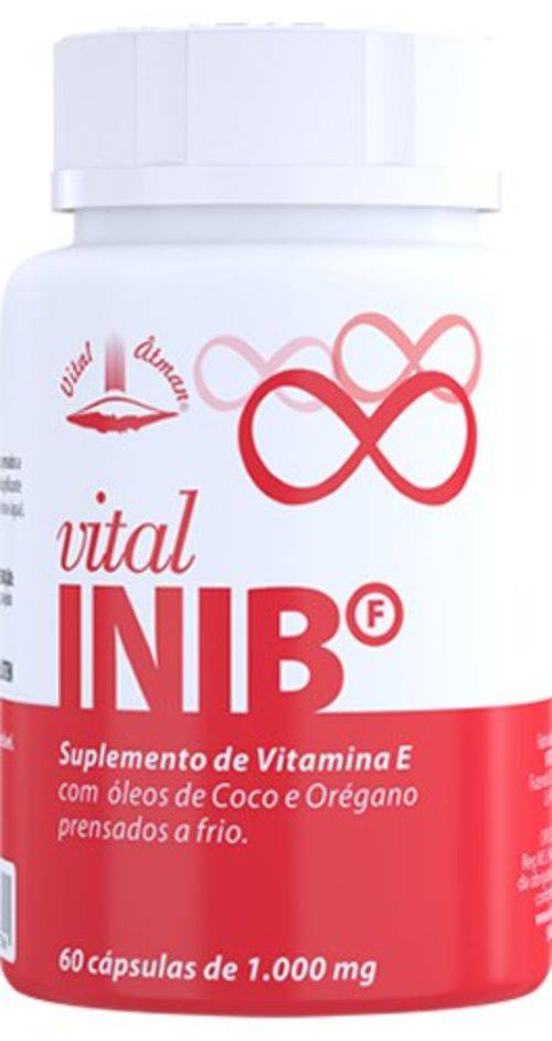 Vital Inib F - Vitamina e com Óleos de Coco e Orégano - 60 Cáps de 1.000mg