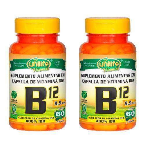 Vitamina B12 Cianocobalamina 9,9mcg - 2 Un de 60 Cápsulas - Unilife