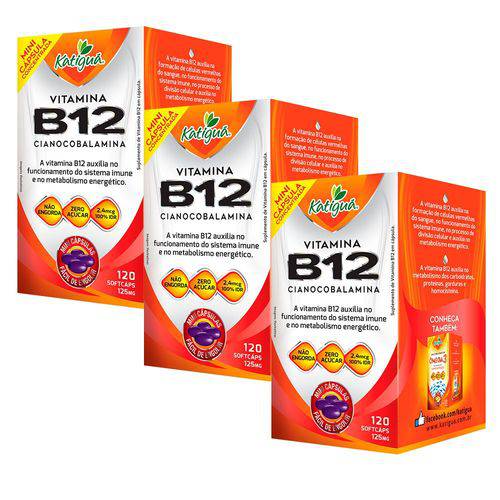 Vitamina B12 Cianocobalamina - 3 Un de 120 Cápsulas - Katigua