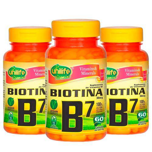 Vitamina B7 (Biotina) - 3 Un de 60 Cápsulas - Unilife