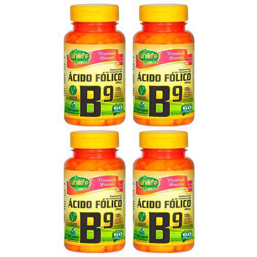 Vitamina B9 (Ácido Fólico) - 4 Un de 60 Cápsulas - Unilife