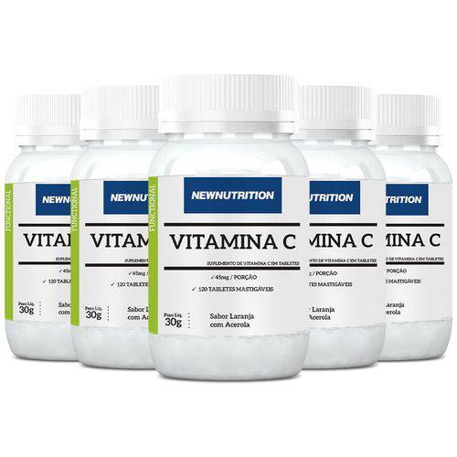 Vitamina C - 5 Un de 120 Tabletes - NewNutrition Laranja e Acerola