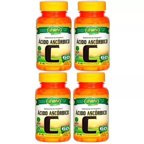 Vitamina C (Ácido Ascórbico) - 4x 60 Cápsulas - Unilife