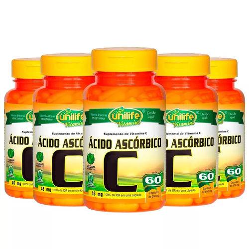 Vitamina C (Ácido Ascórbico) - 5x 60 Cápsulas - Unilife
