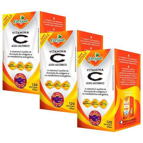 Vitamina C Ácido Ascórbico - 3 Un de 120 Cápsulas - Katigua