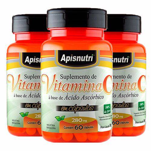 Vitamina C (Ácido Ascórbico) - 3 Un de 60 Cápsulas - Apisnutri