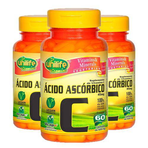 Vitamina C (Ácido Ascórbico) - 3 Un de 60 Cápsulas - Unilife