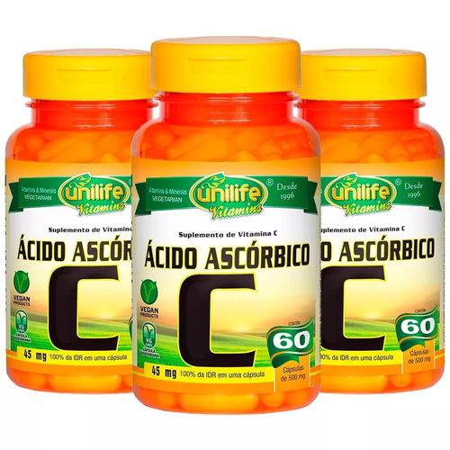 Vitamina C (Ácido Ascórbico) - 3x 60 Cápsulas - Unilife