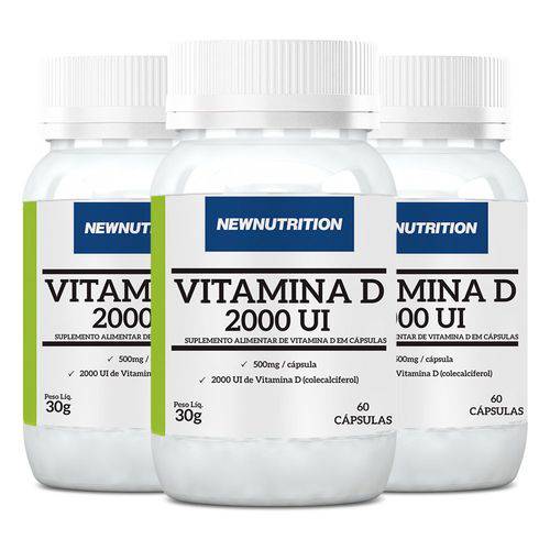 Vitamina D 2000 UI - 3 Un de 60 Cápsulas - NewNutrition