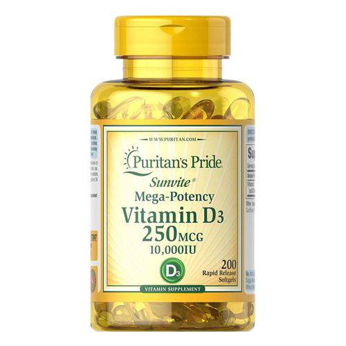 Vitamina D3 10.000 Ui Puritans Pride 25 Mcg 200 Cápsulas