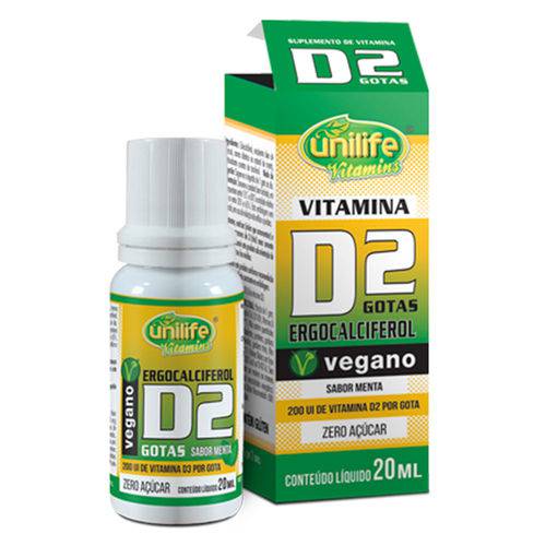 Vitamina D2 em Gota Ergocalciferol Sabor Menta Vegano (200ui por Gota) 20ml - Unilife