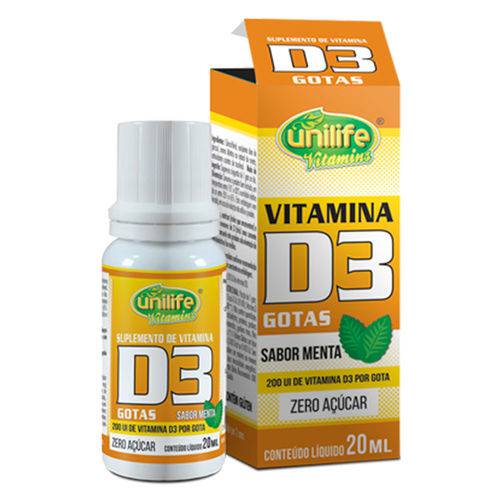 Vitamina D3 em Gota Sabor Menta (200 Ui por Gota) 20ml - Unilife