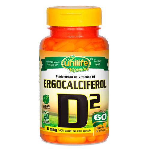 Vitamina D2 Ergocalciferol (500mg) 60 Cápsulas Vegetarianas - Unilife