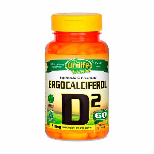 Vitamina D2 Ergocalciferol - Unilife - 60 Cápsulas de 470mg