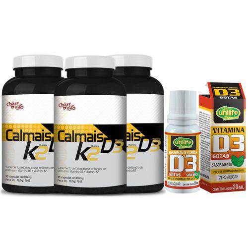 Vitamina K2 D3 Kit com 3 Frascos + Vitamina D3 Gotas 20ml