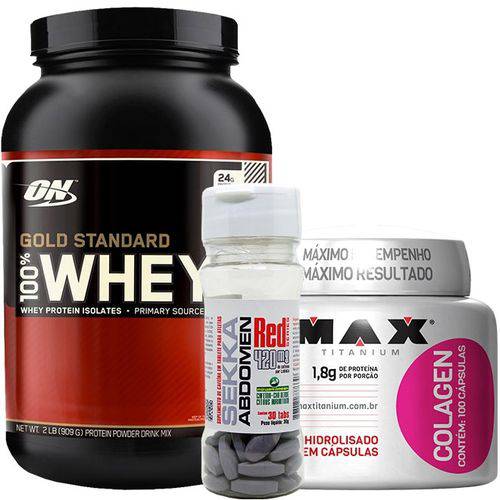 Whey Gold 100% Optimum Nutrition 907g + Sekka Abdomen 30 Tabs + Colagen 500 Max 100 Caps