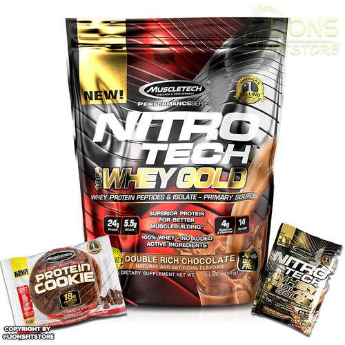Whey Gold Nitro Tech 454g Baunilha + Cookies + Dose Unica - Muscletech