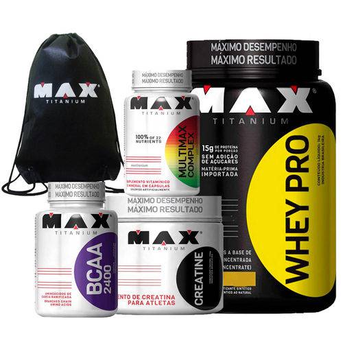 Whey Pro 1kg + Bcaa + Creatina + Multimax + Mochila Max Titanium