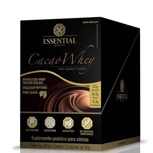 Whey Protein Hidrolisado CACAO WHEY - Essential Nutrition - 15 Sachês de 30grs (Chocolate)