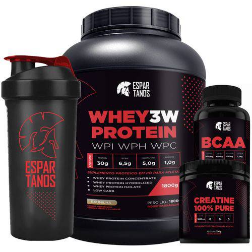 Whey Protein 3w 1,8kg + Bcaa + Creatina + Shaker