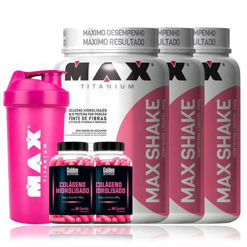 3x Max Shake + 2x Colágeno - Max Titanium + Coqueteleira