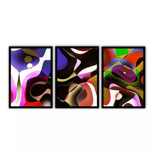 3x Quadros Decorativos Color, com Moldura Abstrato, Quarto, Sala