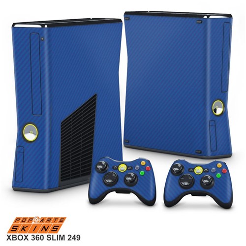 Xbox 360 Fat Skin - Fibra de Carbono Azul Adesivo Brilhoso