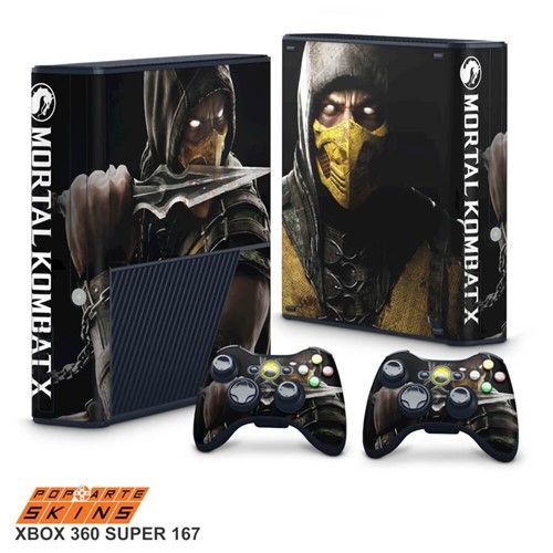 Xbox 360 Super Slim Skin - Mortal Kombat X Scorpion Adesivo Brilhoso