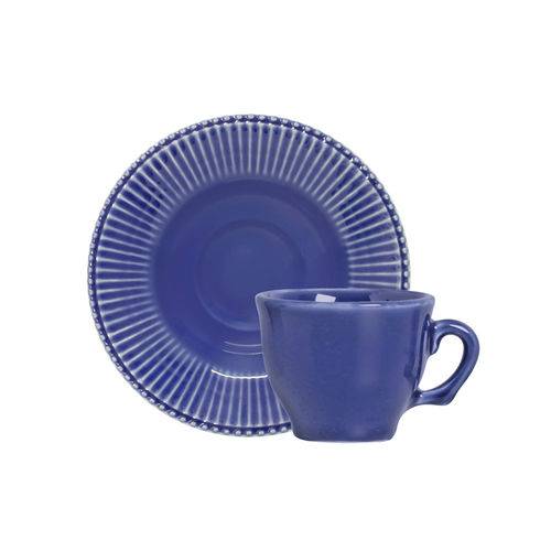 Xícara de Café com Pires Frisada 100Ml Azul - Scalla