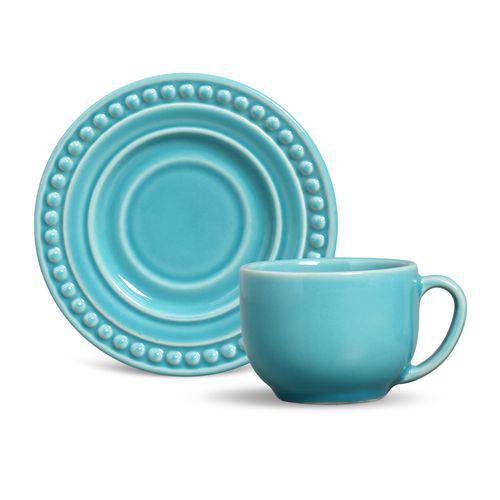 Xícara de Chá com Pires Cerâmica Atenas 6 Peças Porto Brasil Azul