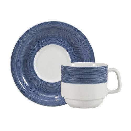 Xícara de Chá com Pires Cilíndrica 200Ml Azul - Schmidt
