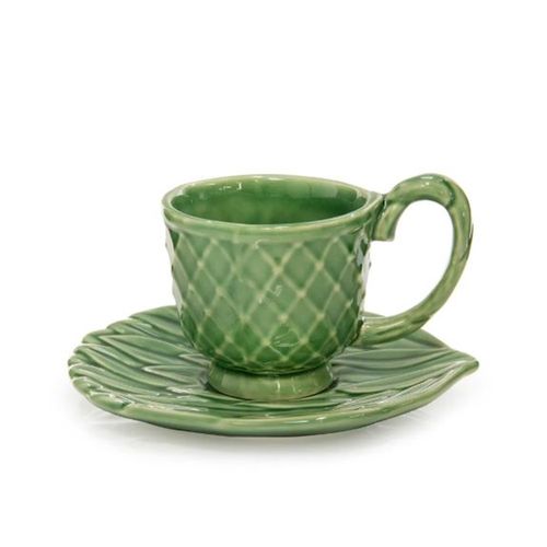 Xícara de Chá com Pires em Cerâmica Verde Aurora 9cm