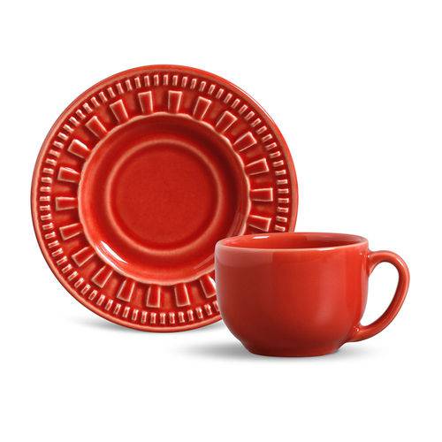 Xícara de Chá com Pires Parthenon 160Ml Vermelha - Porto Brasil