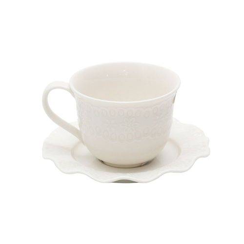 Xícara de Chá com Pires Porcelana Princess Branco 6 Peças Lyor