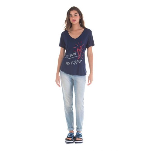 Zinco | T-Shirt Decote V com Silk Azul M