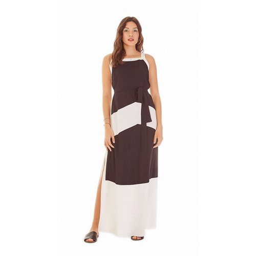 Zinco | Vestido Longo Decote Quadrado Compose de Tecidos Preto - M