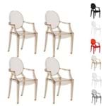 4 Cadeiras Sofia Transparente C/braço Inmetro Várias Cores - (ambar)