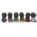 6 Estátuas de Mini Monges Buda Baby Preto 9,5cm - 366