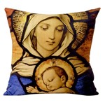 Almofada Quadriculada Maria e Menino Jesus 39x39cm (Fibra)